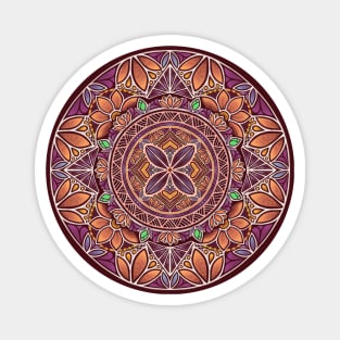 Floral Star Pacific Mandala white on purple Magnet